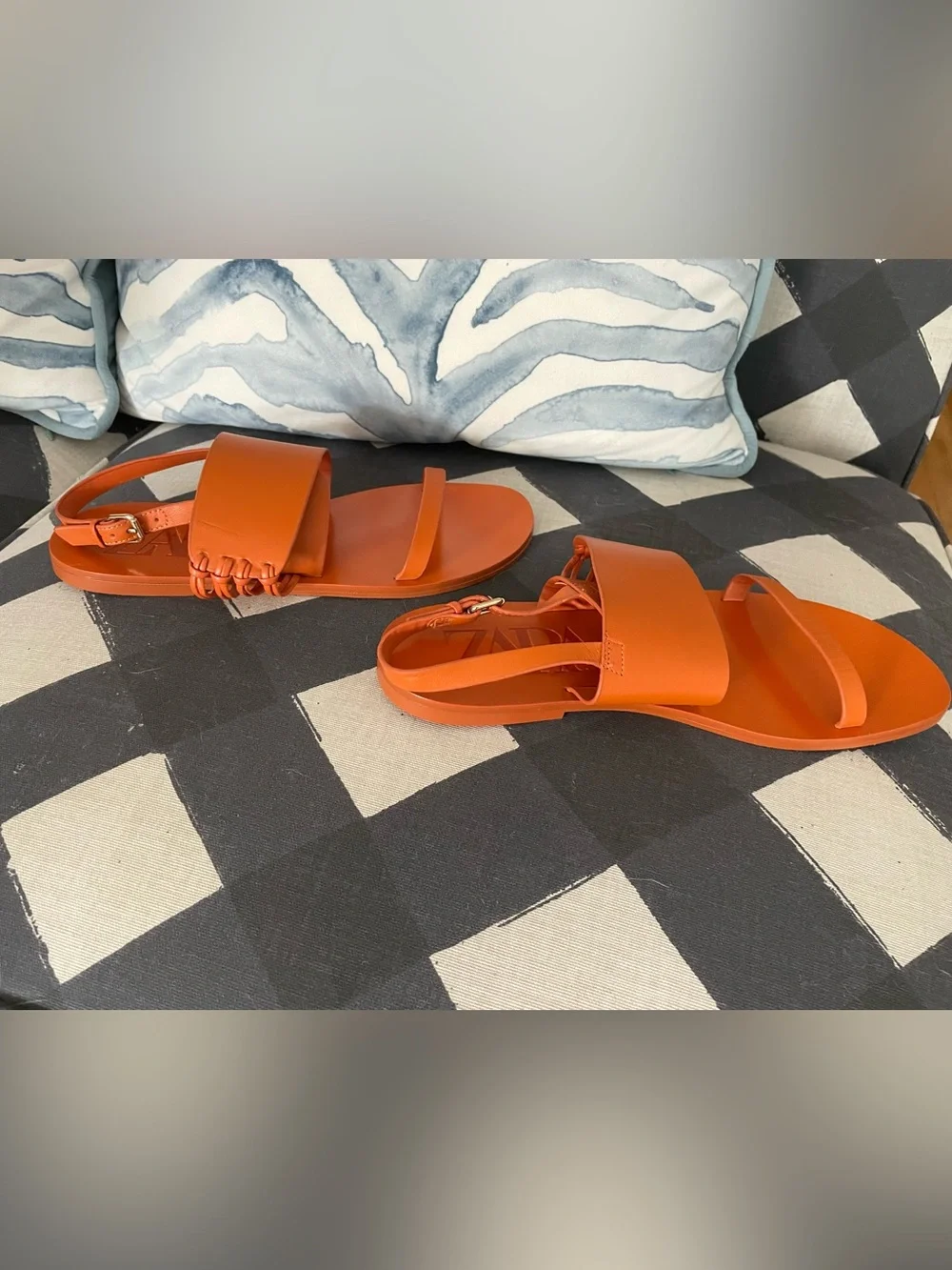 Zara Hermes Orange Knotted leather Flat Sandals